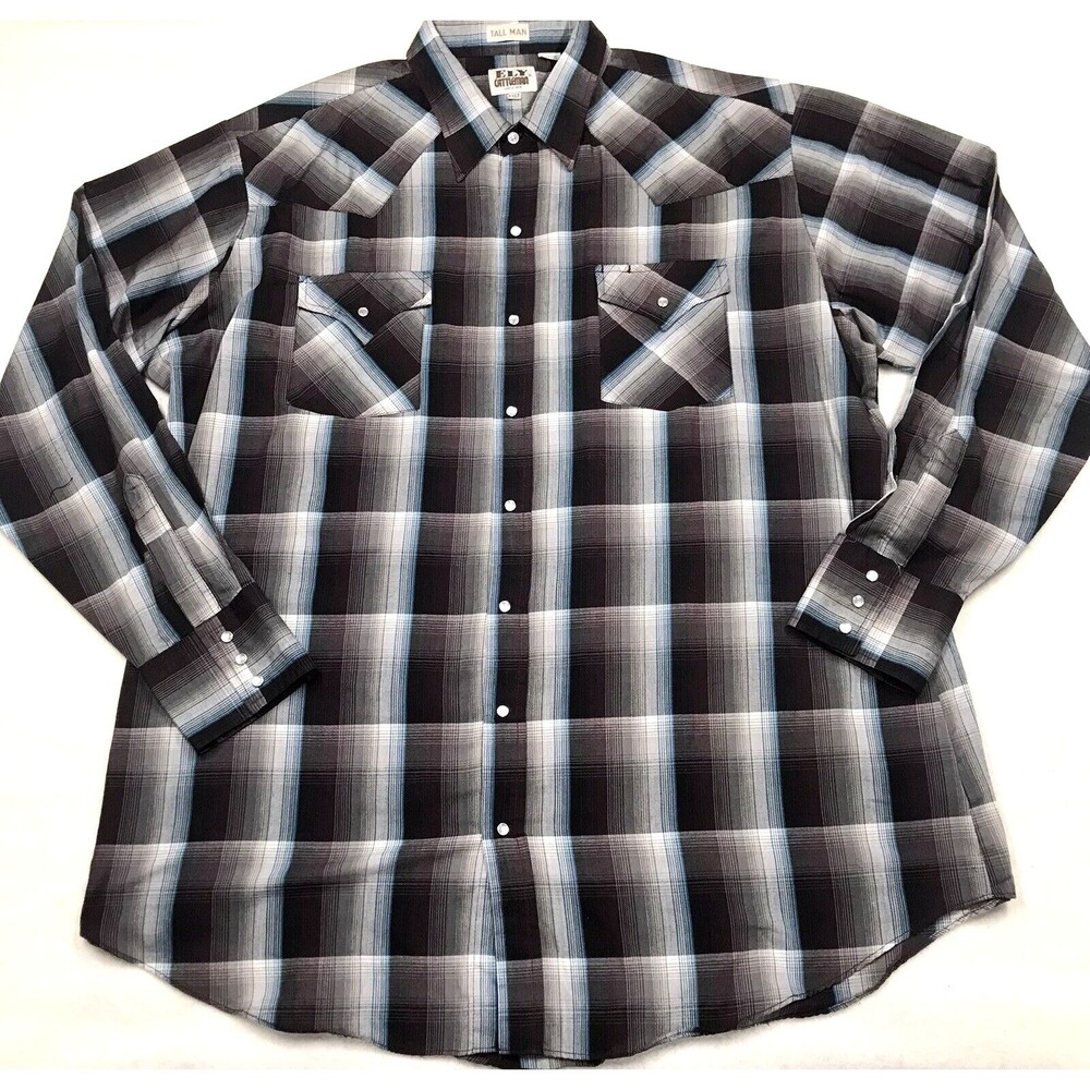 ELY CATTLEMAN Tall Man Western Shirt Men Tall 2XLT Burgundy Gray Plaid Cowboy